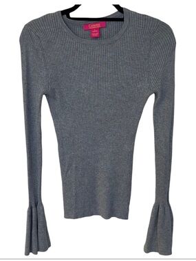 NEW Catherine Malandrino Gray Ribbed Bell Sleeve Sweater, Sz Medium